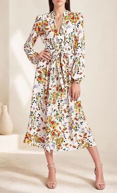NWOT byTimo Floral Print Tie-waist Maxi Dress In Lemon Charm, Small $250